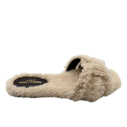 Saint Laurent Tribute Shearling Slide Sandal Neutral